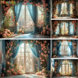 Mocsicka Photography Background Romantic Indoor Floral Curtains Decor Wedding Party Adult Kids Portrait Backdrop Photo Studio