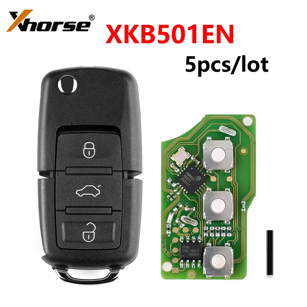 5pcs/lot XHORSE XKB501EN Wire Remote Key 3 Buttons For Volkswagen B5 Type