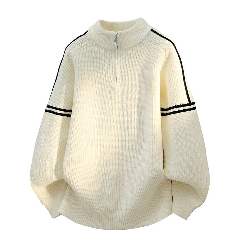 

Casual Knitted Sweater for Young Men Autumn Winter Faionable Simple Match Zipper Top Yarn irt Warm Soft Polyester Fiber