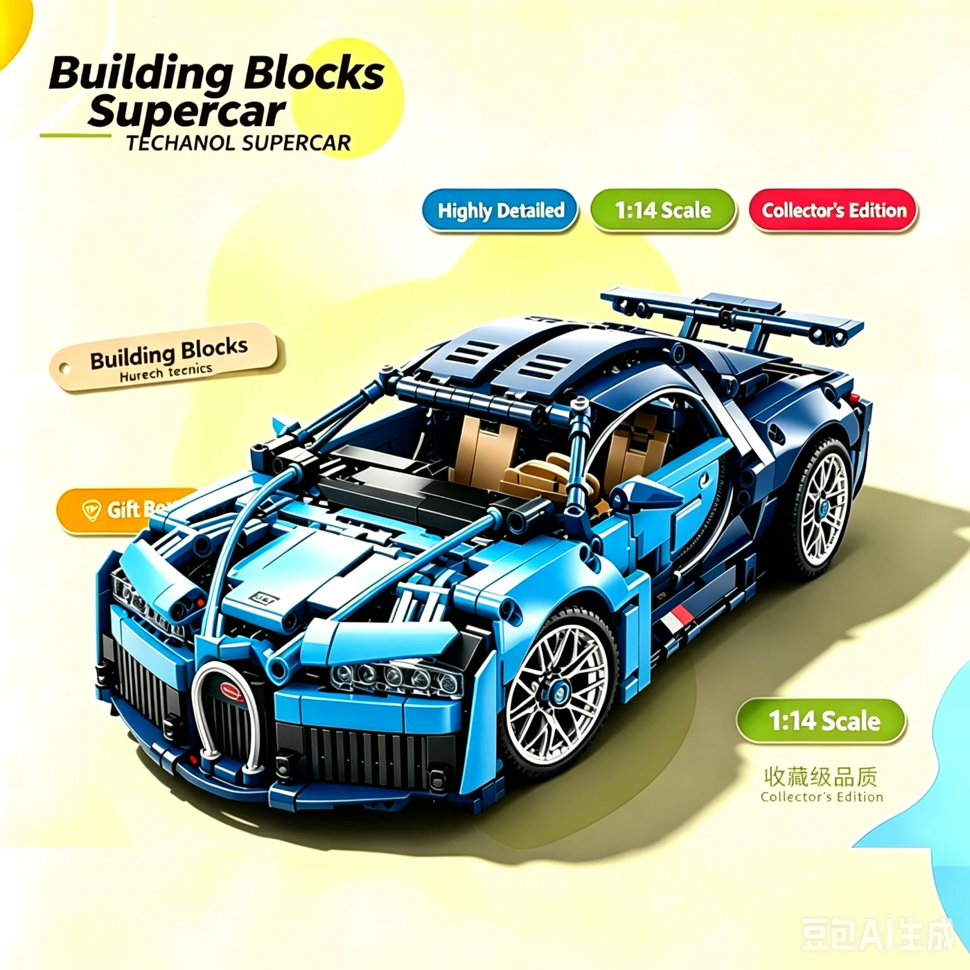 Building block sports car series blue supercar technology car boy mechanical assembly toy children's holiday gift model