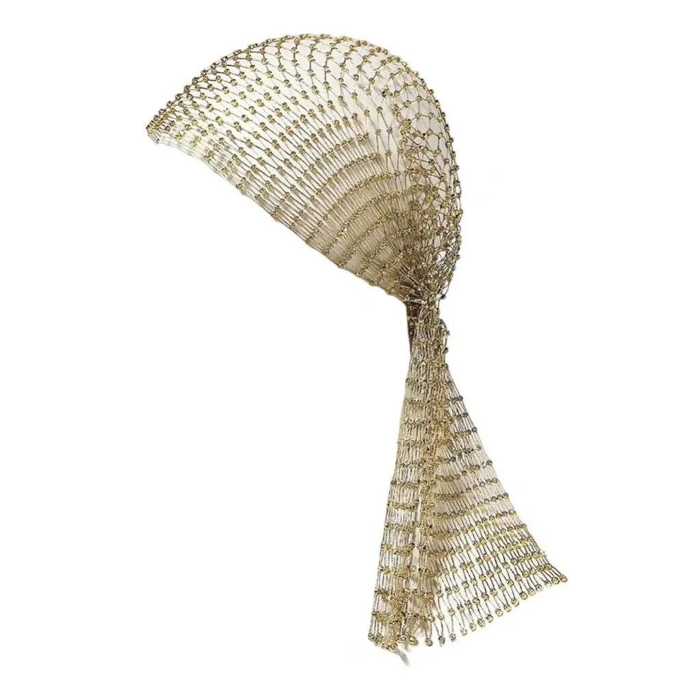 

Elegant Elastic Rhinestone Hat Mesh Hollow Out Rhinestone Head Scarf Ball Cosplay Women Bling Hats Women