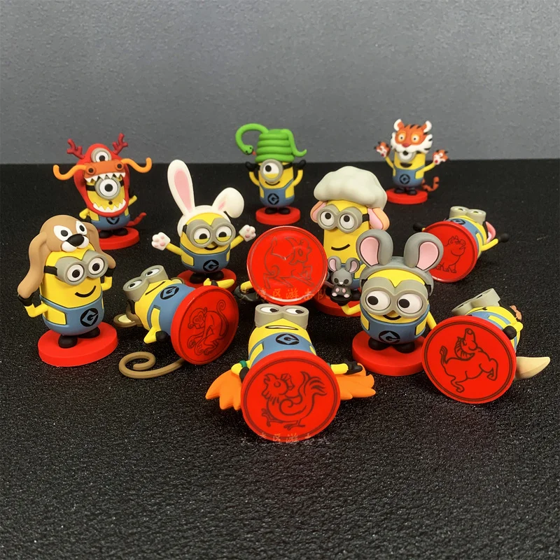Gran oferta de Minions, mi villano favorito, serie del zodiaco chino, figura de acción, muñeca bonita, juguete, caja ciega, adorno, juguete periférico, regalo de cumpleaños