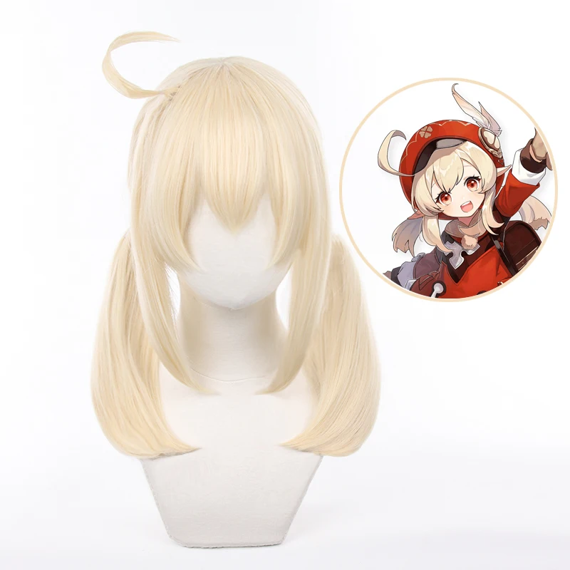

Game Genshin Impact Klee Ponytails Wig Cosplay Costume Heat Resistant Synthetic Hair Women Wigs + Wig Cap