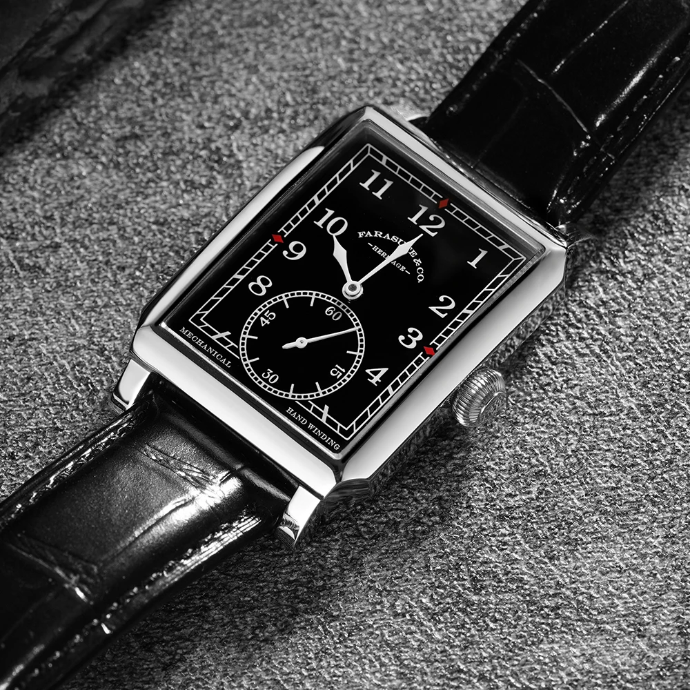 FARASUTE Casual Business Watch Men Creative Square Customized Manual Mechanical Movement Wristwatch Sapphire Montres Pour Hommes