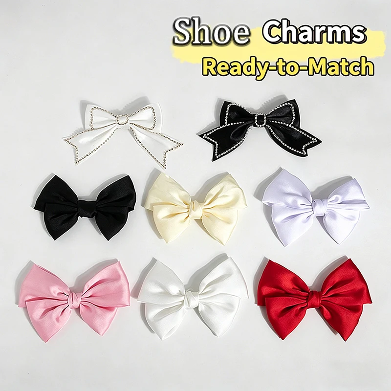 1pair Bowknot Shoe Charms for Clogs, DIY Satin Bow Shoe Decoration Charms, Removable Shoe Ornaments Clogs Sandals Accessories