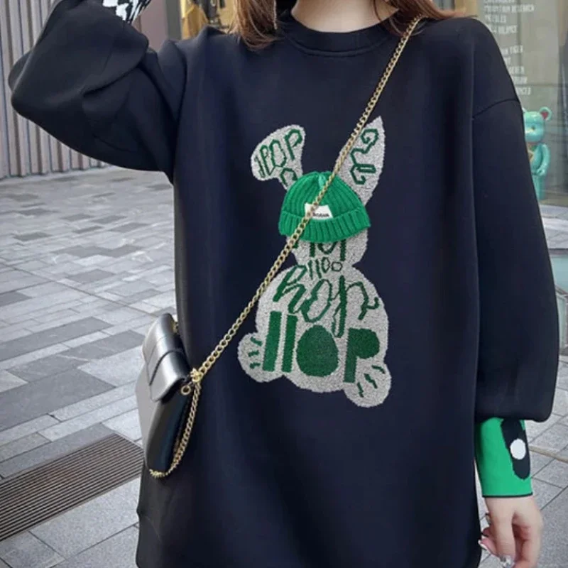 

Sweatshirt for Women Black Pullover Embroidered Spring and Autumn Woman Tops Korean Fashion Xxl Cheap Harajuku Aesthetic Sport M