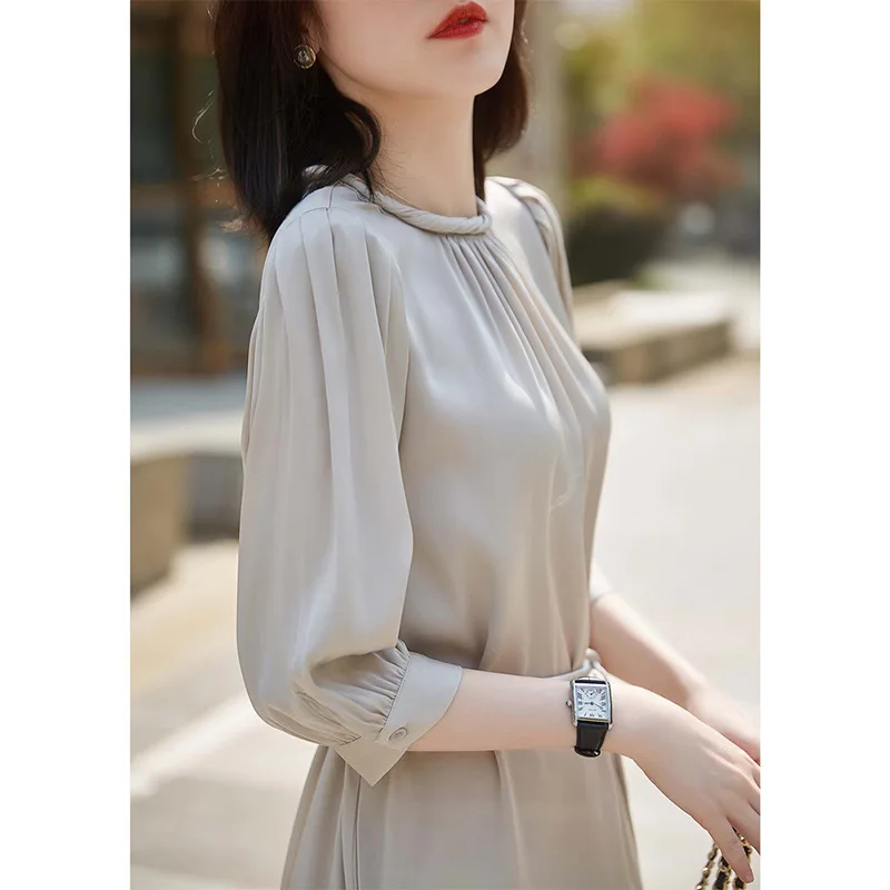 Heavy Silk Dress 19 Mm Mulberry Silk Cropped Sleeve Slim Waist Dress 2024 Summer New Women\'s Dress