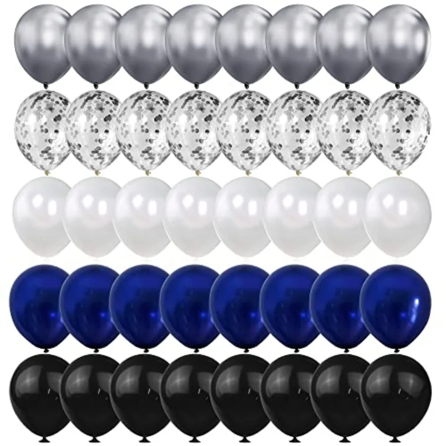 

100pcs Navy Blue Silver Balloons Garland Kit Navy Blue White Silver Confetti Balloons Arch Kit for Birthday Party Bridal Shower