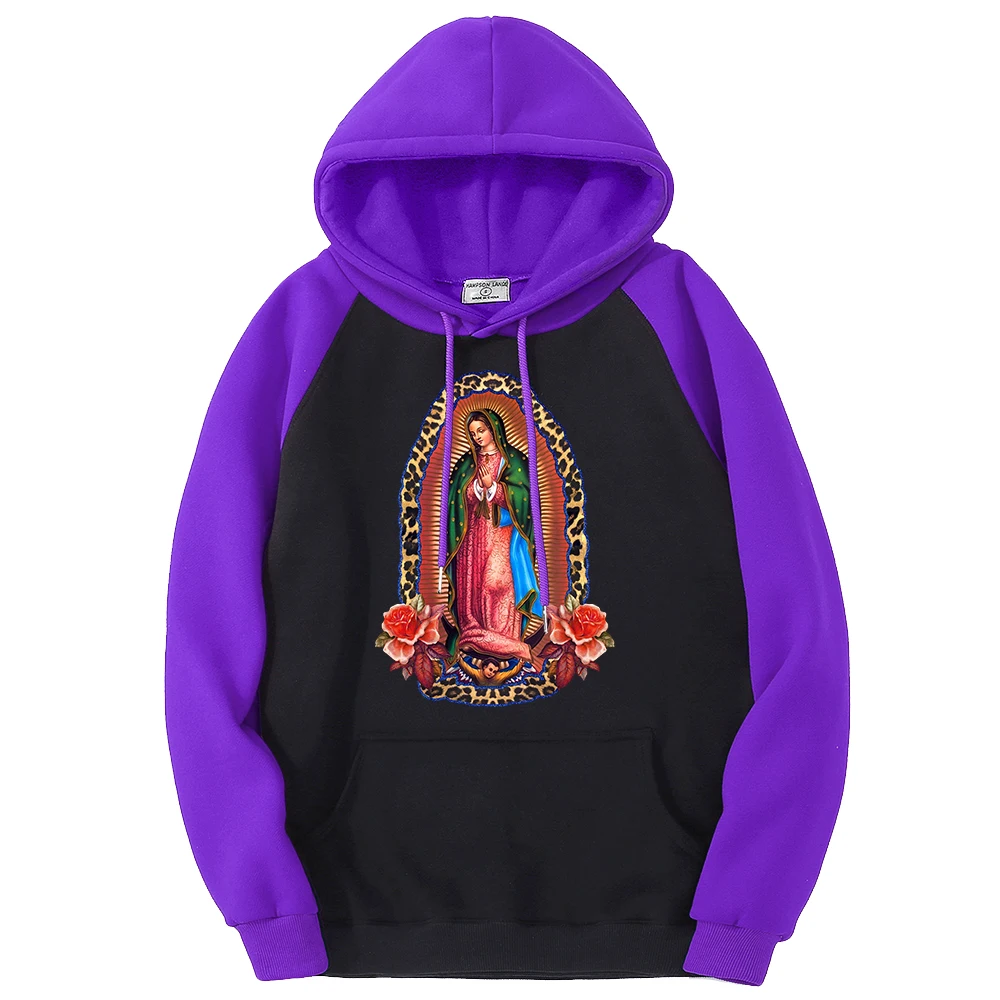 Nuestra Señora De Guadalupe Hoodies Mens Fashion Harajuku Clothes Autumn Raglan Sweatshirts Autumn Crewneck Pullover Women