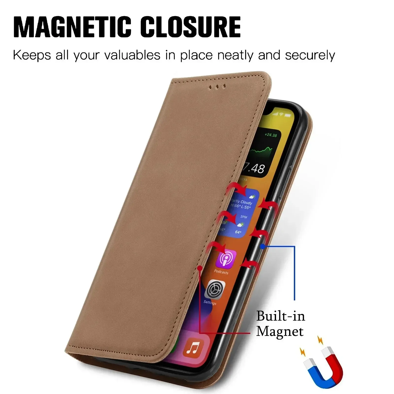 Magnetic Flip Leather Engraved Custom Car Team Logo Phone Case For IPhone 12 13 14 15 Pro Max Samsung Galaxy S23 S24 Ultra Cover