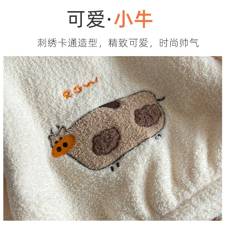 2026 Herbst Winter Baby Jungen Mädchen Fleece-Pyjama-Sets Kinder Niedliche Cartoon-Stickerei Langarm-Oberteil+Hose Kinder Warme Schlafkleidung – Detail 4