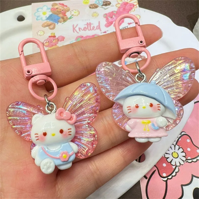 Sanrio Hello Kitty portachiavi farfalla scintillante portachiavi simpatico cartone animato ragazze zaino ciondolo borsa decorazione per i regali degli amici