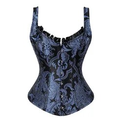 Women Corset Bustier with Straps Overbust Floral Jacquard Corset Top Gothic Steampunk Corselete Plus Size