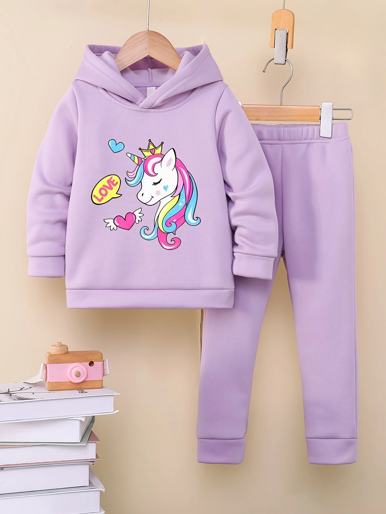 Spring Baby Girls Hooded Clothes Set Kid Unicorn Printed Hoodies Pullover Top and Pants 2 Pieces Suit Children Tracksuits