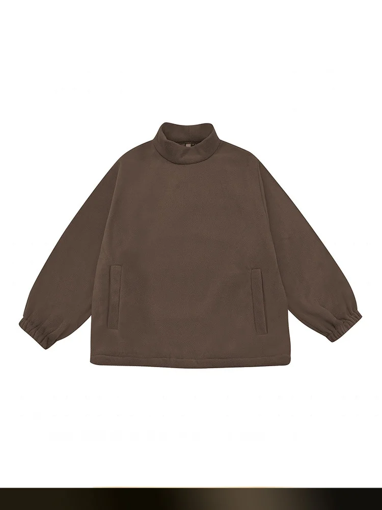 

Nted Retro Japanese Style Color Fleece Sweatshirt Loose Long Sleeve Half High Collar Couple Hoodie Winter Casual Top