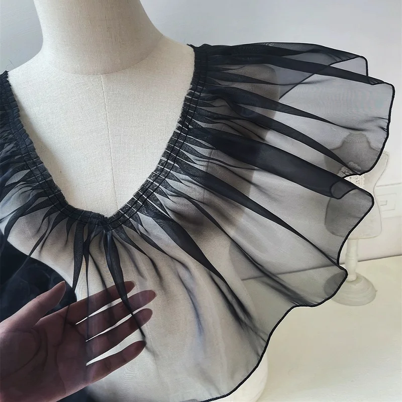 Organza Pleated Lace Trims, Ribbon Fabric Applique, Fold Ruffle Dresses, DIY Sewing Supplies, Black and White