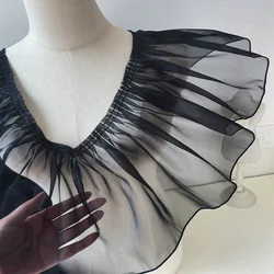 Organza Pleated Lace Trims, Ribbon Fabric Applique, Fold Ruffle Dresses, DIY Sewing Supplies, Black and White