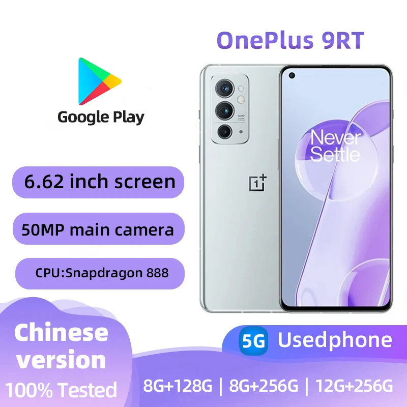 OnePlus 9RT 9R T 5G Global Rom Multi-language 8GB 128GB Snapdagon 888 120Hz 6.62 inches AMOLED 65 Warp Charging used phone