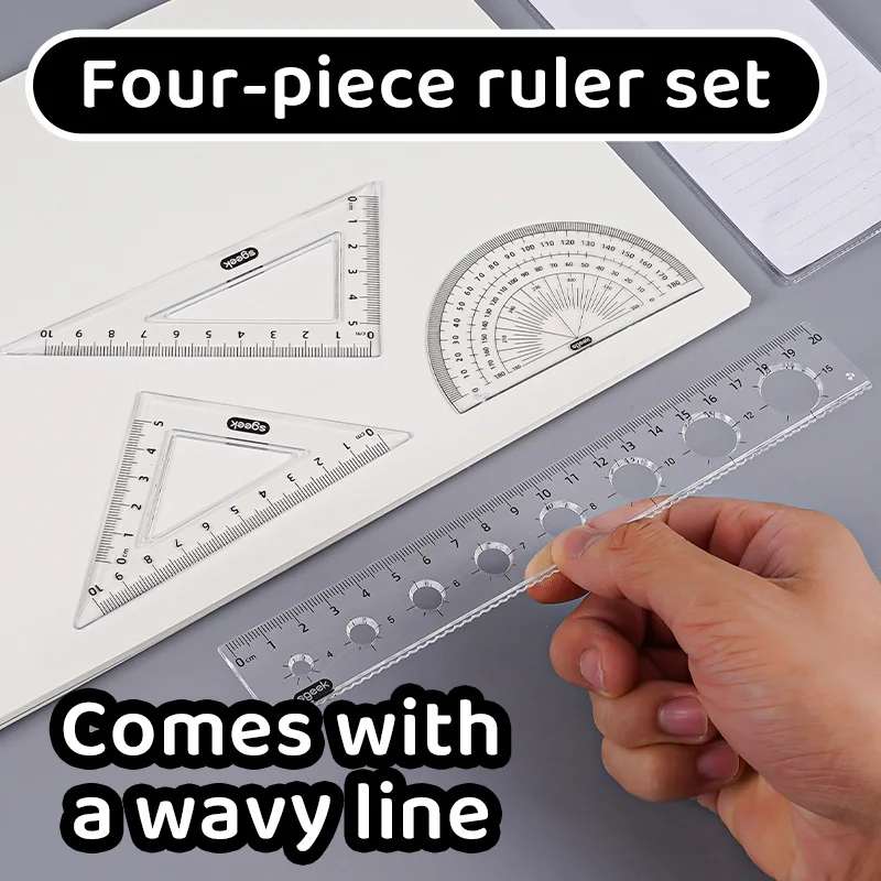 20 cm Straightedge Set, Multifunctional 4-Piece Ruler Set with Pocket Design for Easy Storage and Carrying