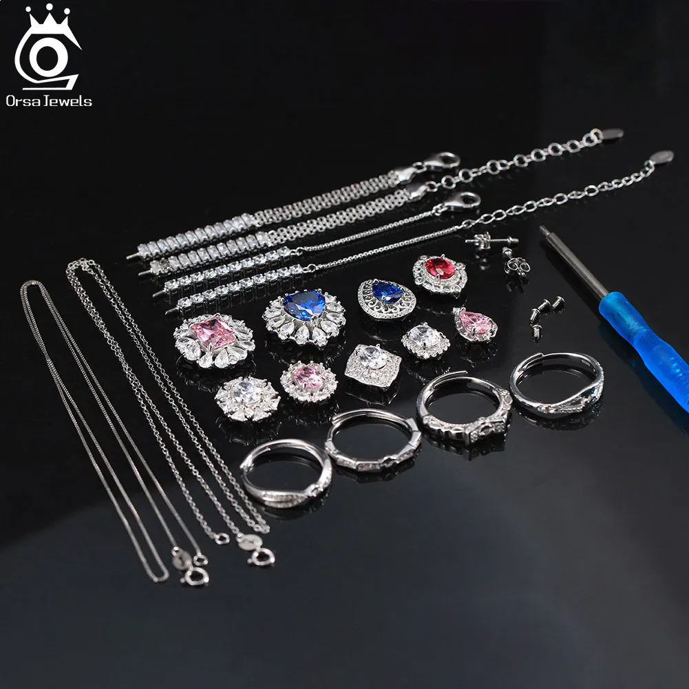 ORSA JEWELS 925 Sterling Silver 8A Cubic Zircon Sparking Diamond Necklace for Women Oval Cut CZ Detachable Pendant Jewelry LZN04