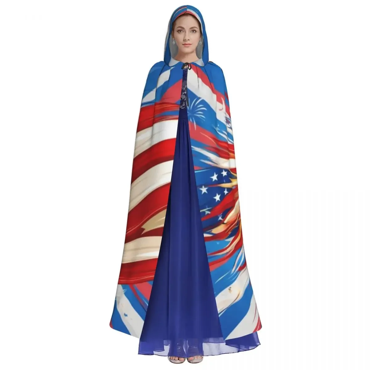 USA Flag With The Statue Of Liberty Unisex Adult Cloak with Hood Long Witch Costume Cosplay