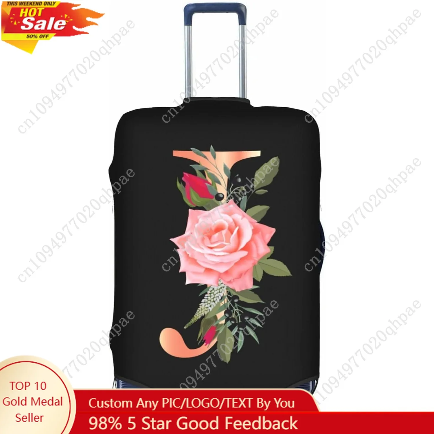 

Floral Letter J Travel Luggage Cover Spandex Suitcase Protector Elastic Washable Stretch Suitcase Cover,Size L(Fit 25-28inch Sui