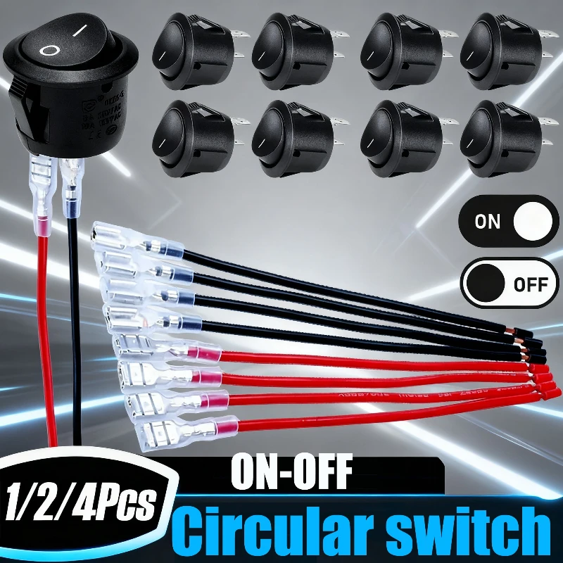 

1/2/4PCS Automotive Circular Rocker Switch 12-volt DC Circular Toggle Switch For Motorhomes 2-pin Connector Auto Accessories