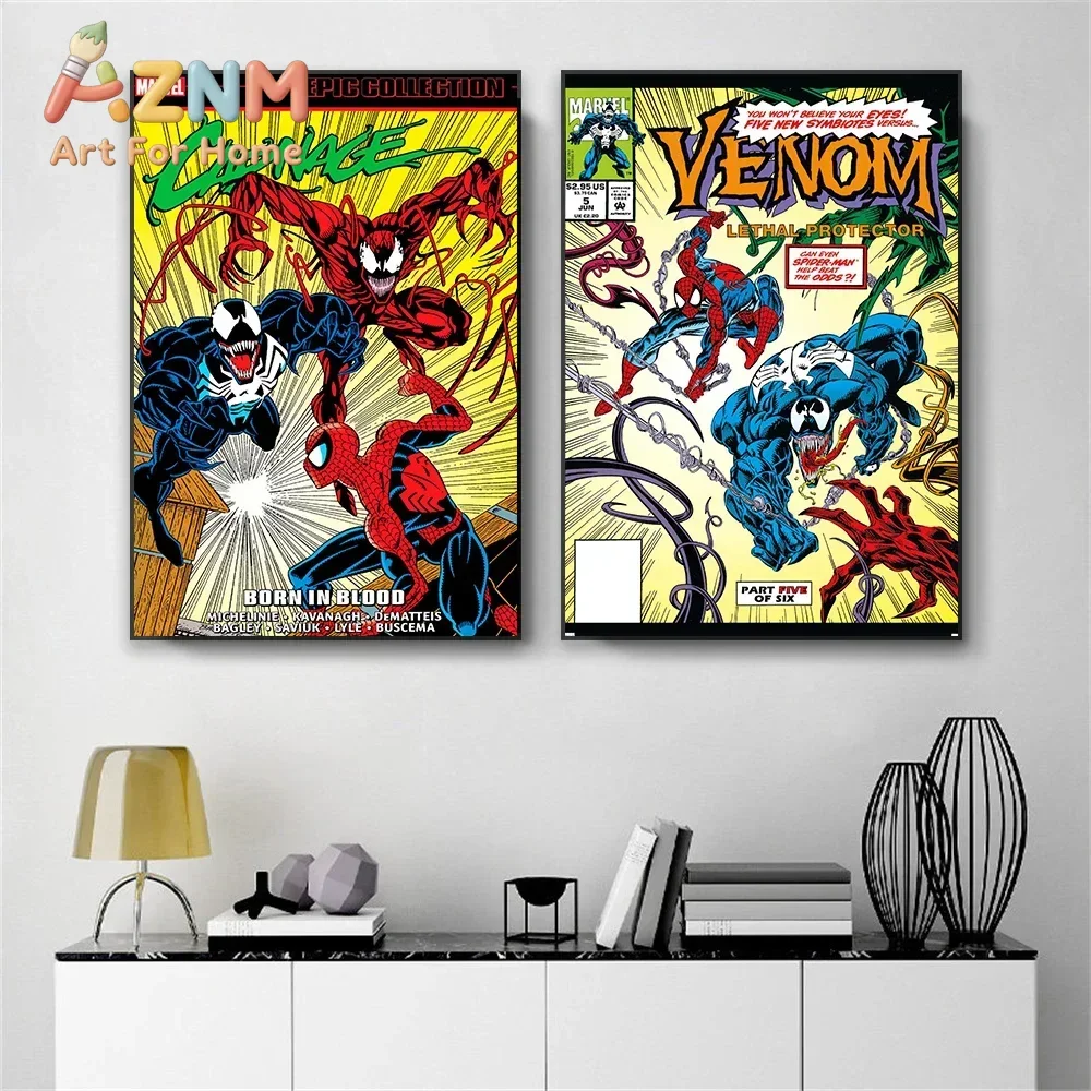 AZNM Venom Retro Comic Canvas Wall Art Super Hero Print Poster for Boys Bedroom Game Room Home Wall Decor