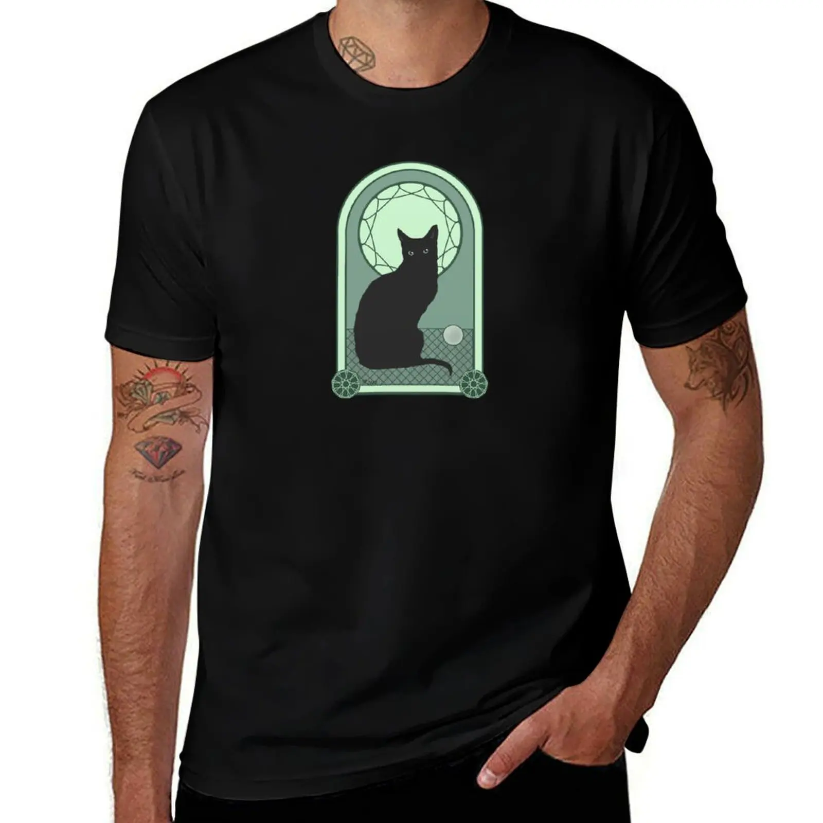 Camiseta Black Cat Noveau 2 para hombre, camiseta de algodón 100%, camiseta de marca de lujo 100% algodón para hombre, camiseta divertida de algodón