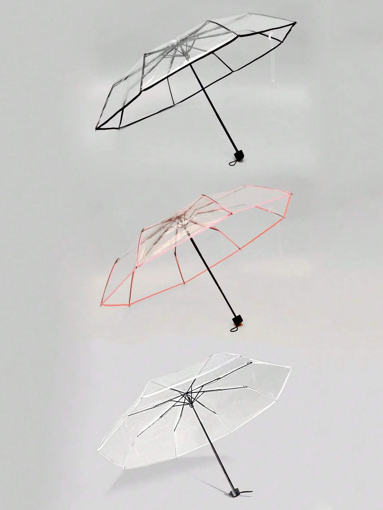 1pc 8-Rib Thickened Pvc Transparent Folding Umbrella, Outdoor Photoshoot Travel Three-Fold Umbrella For School,Office,Household,