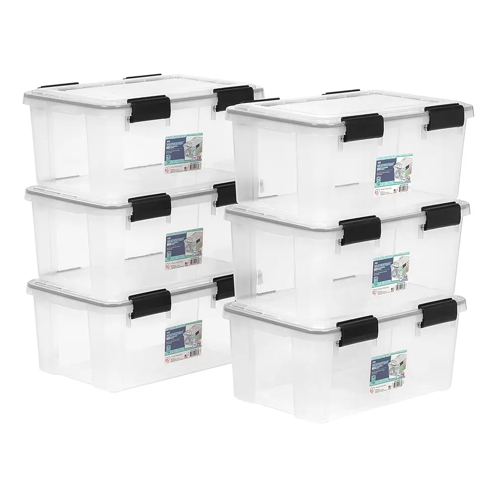 

Usa Weatherpro 19 Qt Storage Bins With Lids, 6 Pack, Bpa-Free Plastic Gasket Box With Tight Latch And Seal, Stackable Nestable