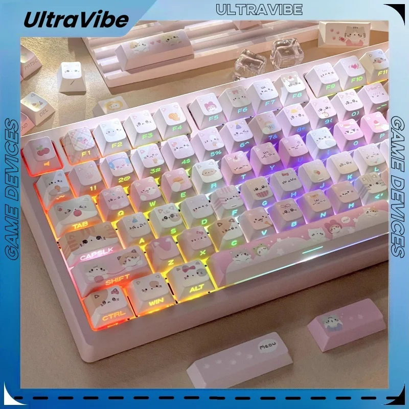 135keys Pink Cute Keycaps Pbt Pc Sublimation Cherry Side Engraved Translucent Keycaps Mechanical Keyboard Bottom Light Position