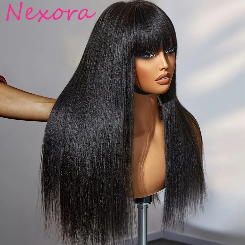 

Парик Nexora из натуральных волос с прямой стрижкой и челкой, цвет 1b, мягкий, гладкий, для повседневной носки