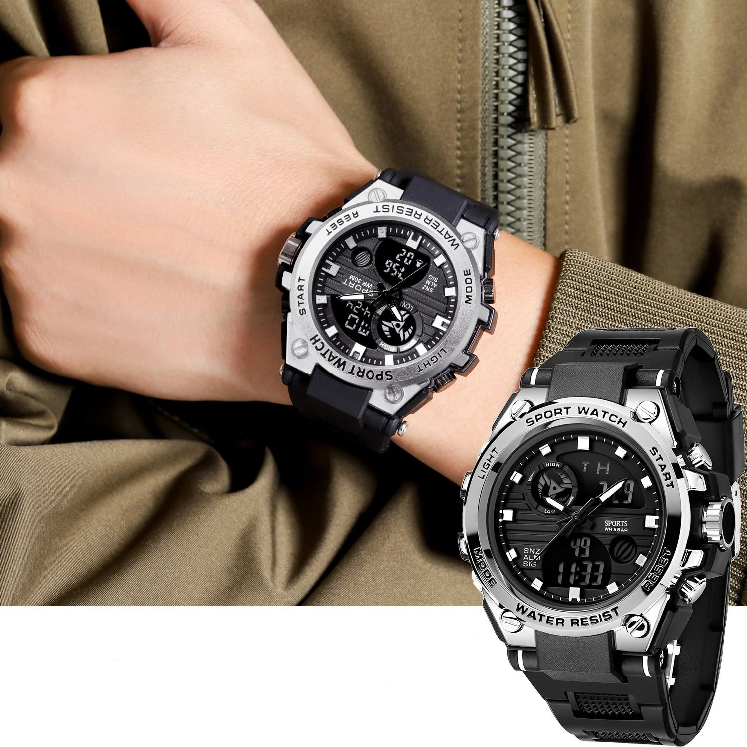 Men's digital sports watch alarm clock, timing, date function, alloy case - perfect for outdoor activities