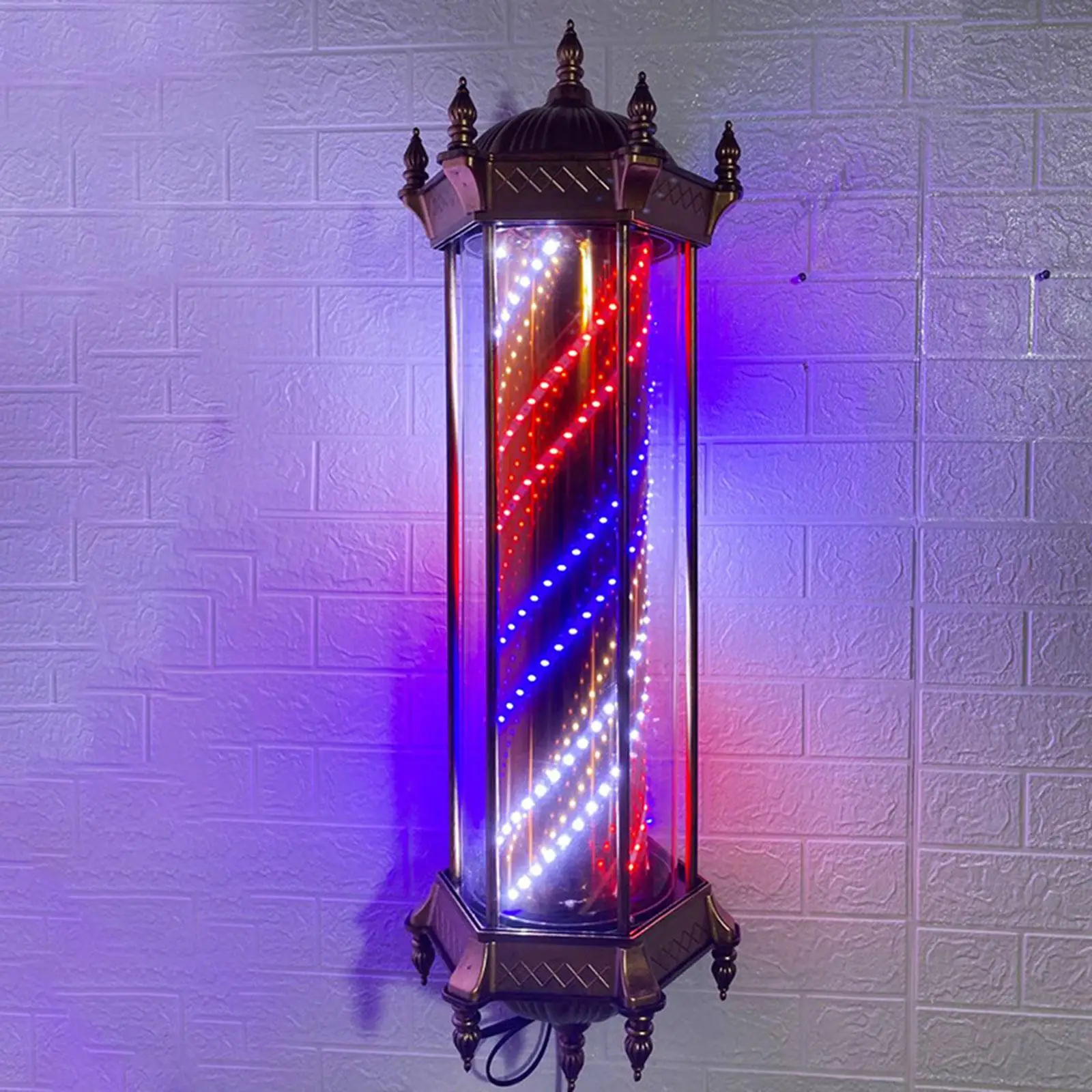 Wall Hanging Barber Shop Pole Open Sign 3 Color Rotating Light Indoor Decoration