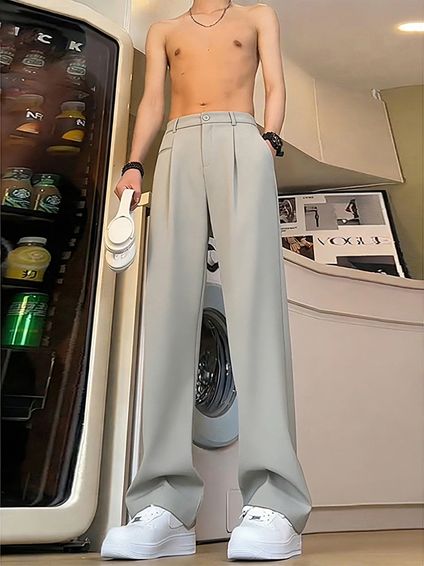 

Cleanfit American Sle Straight Leg Casual Pants Men's Long Length Suit Trousers High Waist Button Closure Faion Brand