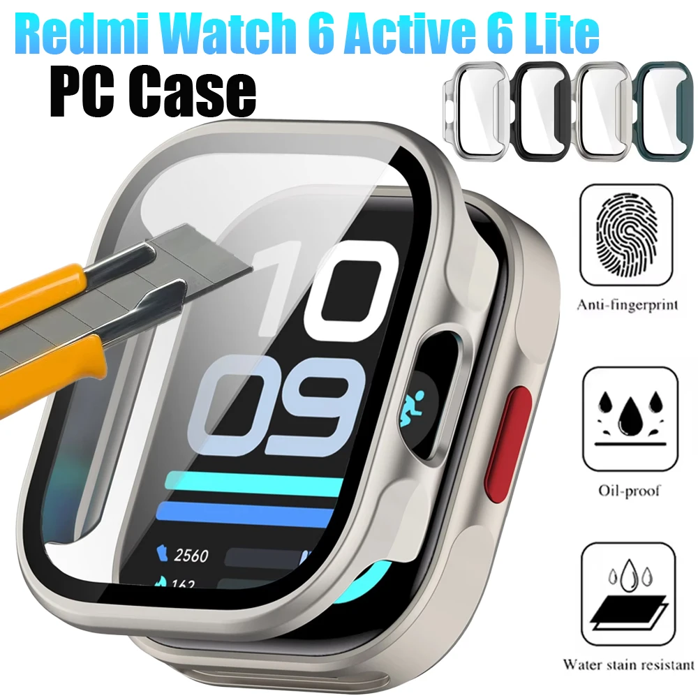 Tempered Glass+PC Case for Redmi Watch 6 Active 6 Lite Anti-fall Full Protective Screen Bumper Shell Redmi Watch 6 Lite-6 Active