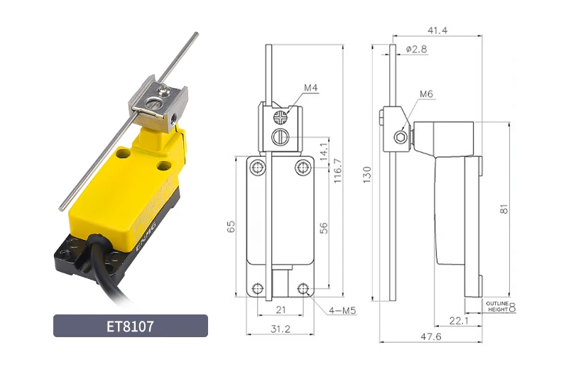 Waterproof ME-8100 Series Limit Switch AC250V 1NO/1NC Self-Reset Touch, Controller with DIN Rail, Mount for Industrial Machine