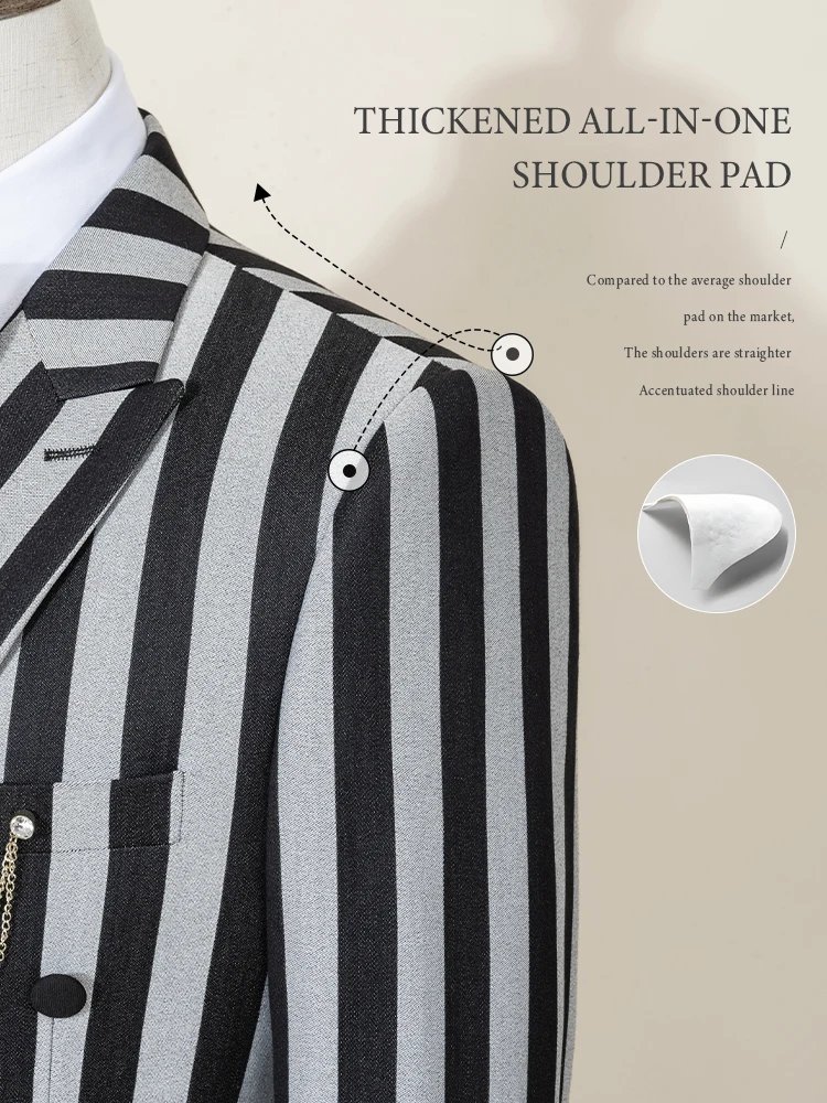 ST Cassy trajes de hombre de alta calidad vestido de noche a rayas de moda doble botonadura Slim Fit chaqueta de 2 piezas pantalones