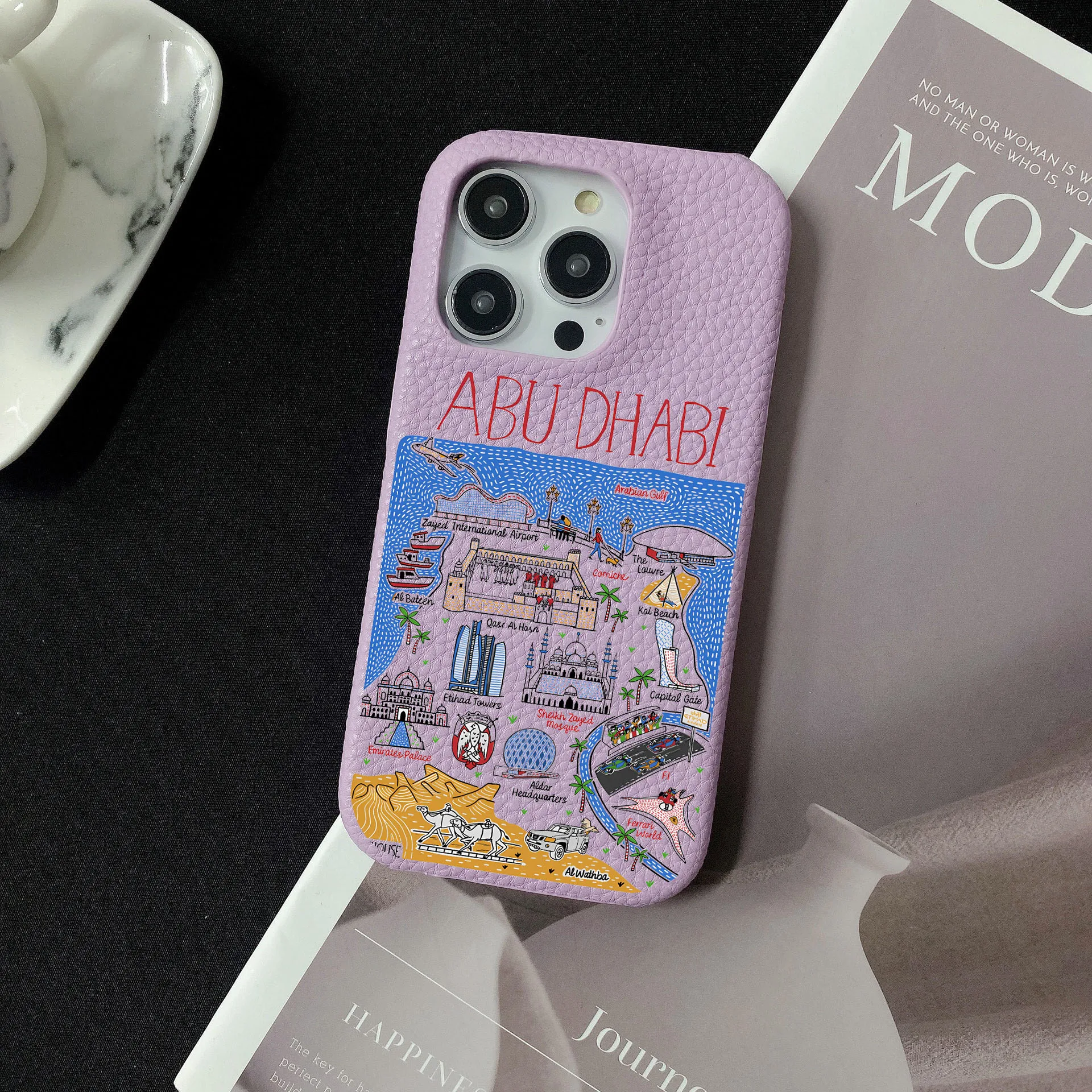 Personalized Customized ABU DHABI Leather Case For Iphone 15 17pro max 16 14 13 Pro Max 12 Mini 11 kafr letters Luxury Covers