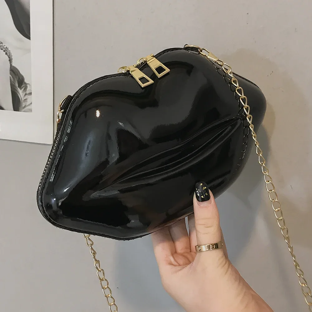 

Solid Color Lips Women PVC Crossbody Handbags Chain Messenger Bags Shoulder Evening Party Clutch Fashion Mini Zipper Bags