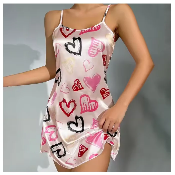 

Ladies Sexy Sling Nightgown Nightdress Women's Sexy Lingerie Silk Satin Sleepwear Floral Pinting Nightwear Homewear Mini Dress