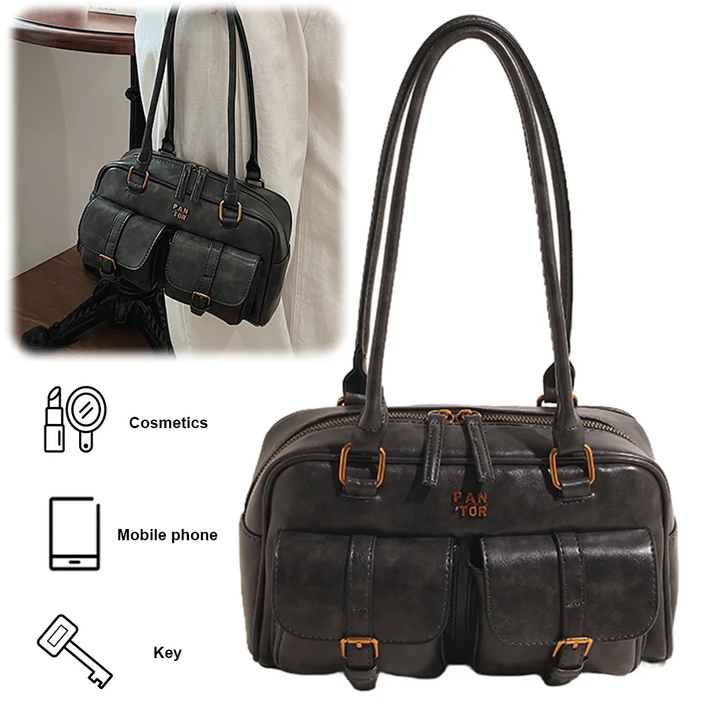 

Бостонская большая сумка для женщин с несколькими карманами, сумка для подмышек, однотонная сумка из искусственной кожи, кошелек-клатч для путешествий и работы