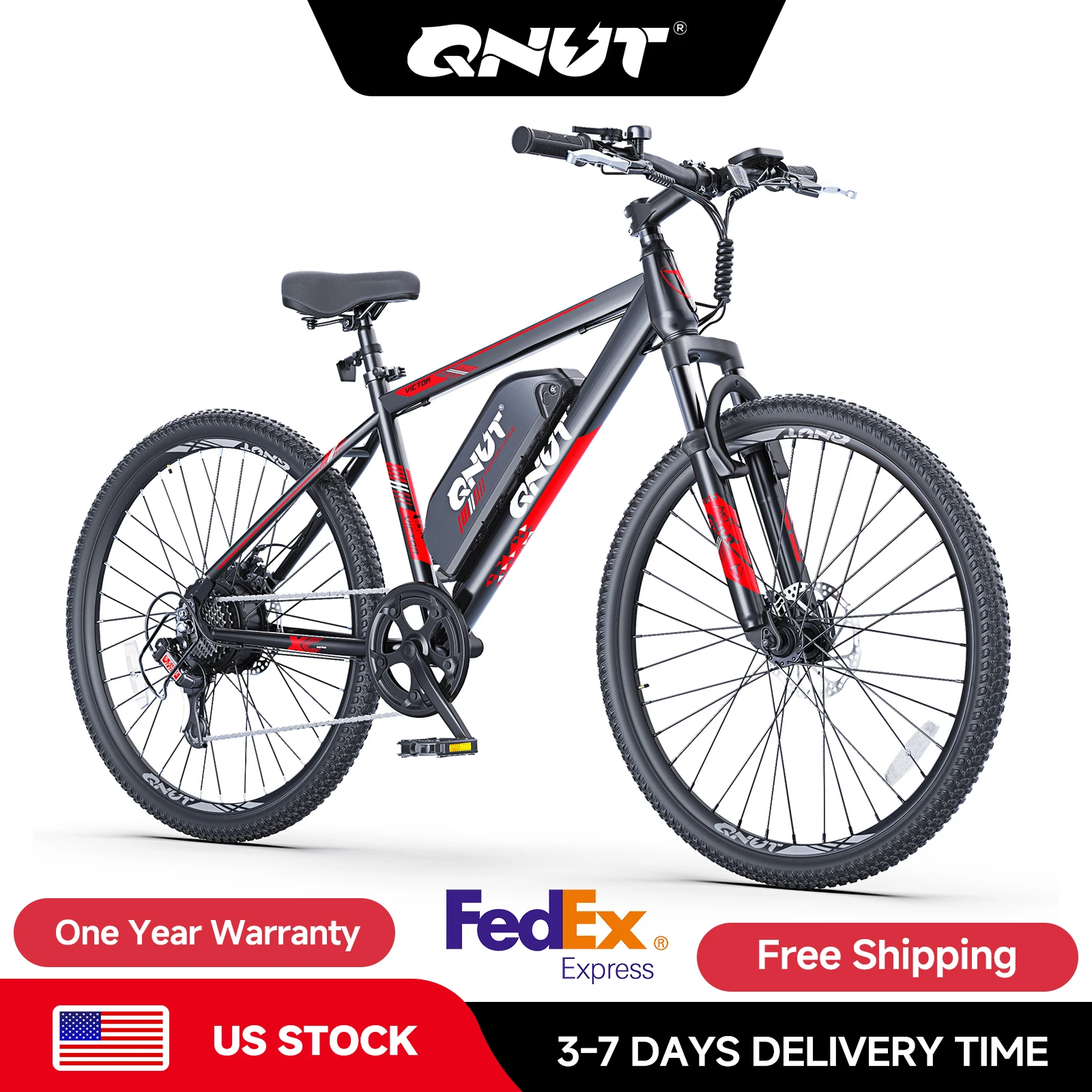 QNUT Victor 1000W Peak Motor Electric Bike for Adults,26 Inch Mountain Ebike,36V 7.8Ah Removable Battery,20MPH Adult Electric Bicycle,US Warehouse Fast Shipping