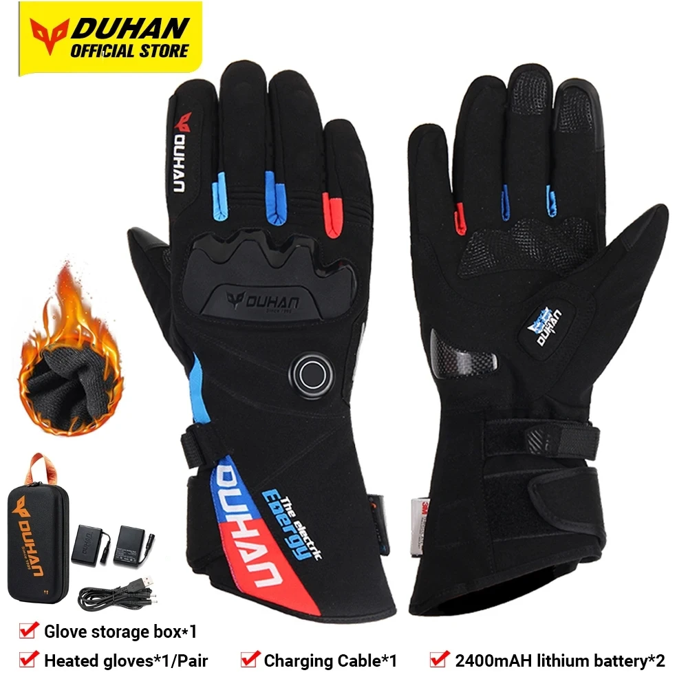 DUHAN Heating Gloves Battery Powered Winter Thermal Motorcycle Heating Gloves Riding Waterproof Motorcycle Touch Screen Gloves