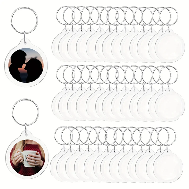ABMH-قلادة إطار الصورة Keyrings جولة فارغة صور إدراج المفاتيح DIY بها بنفسك الحرفية إطار صور أكريليك كيرينغ حامل