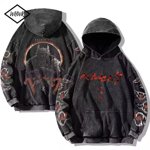 Berserk Printed Cotton Hoodie Men Harajuku Hooded Sweatshirt HipHop Streetwear Fashion Oversized Long Sleeve Pullover Hoodie