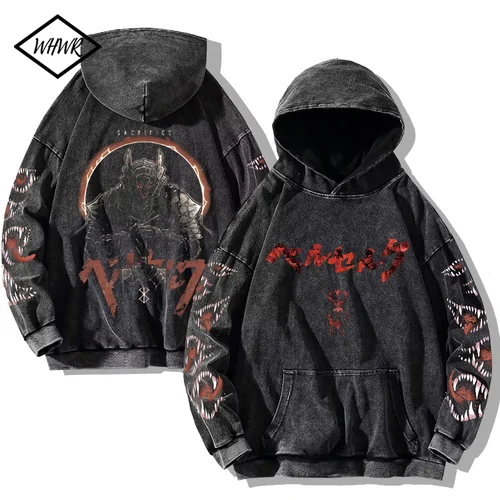 Sudadera con capucha de algodón con estampado Berserk para hombre, Sudadera con capucha Harajuku, ropa informal estilo HipHop, jersey de manga larga de gran tamaño a la moda