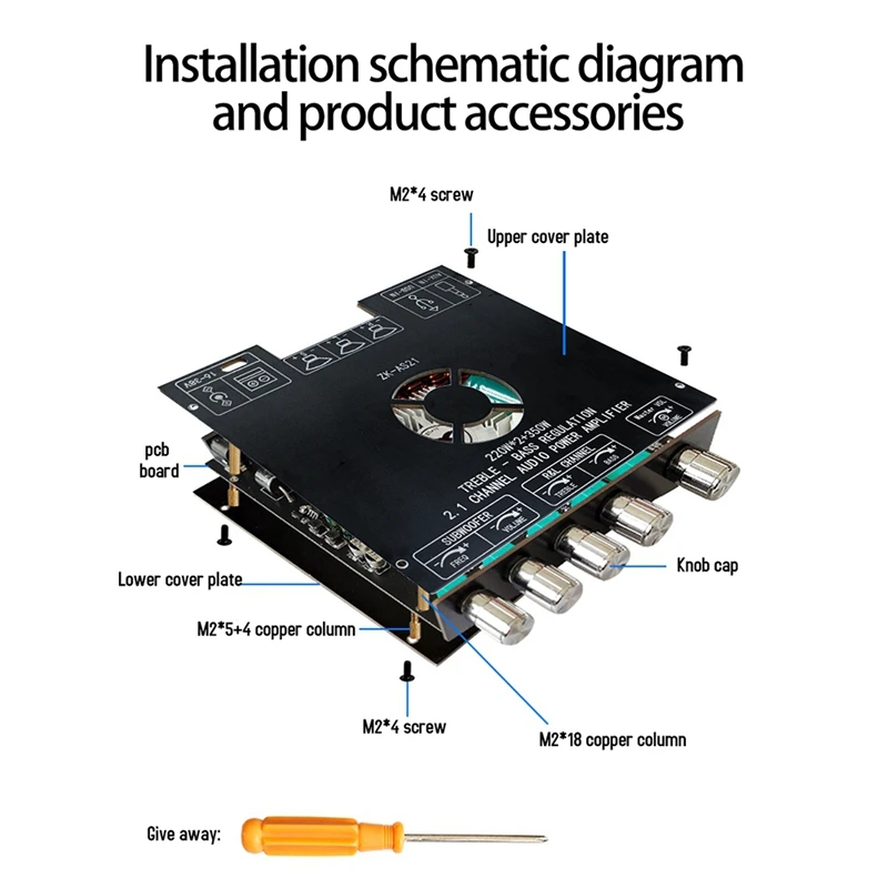 B03B-TPA3255 Bluetooth Digital Amplifier Board ZK-AS21 2.1 Channel Portable Practical Multifunctional Amplifier Board
