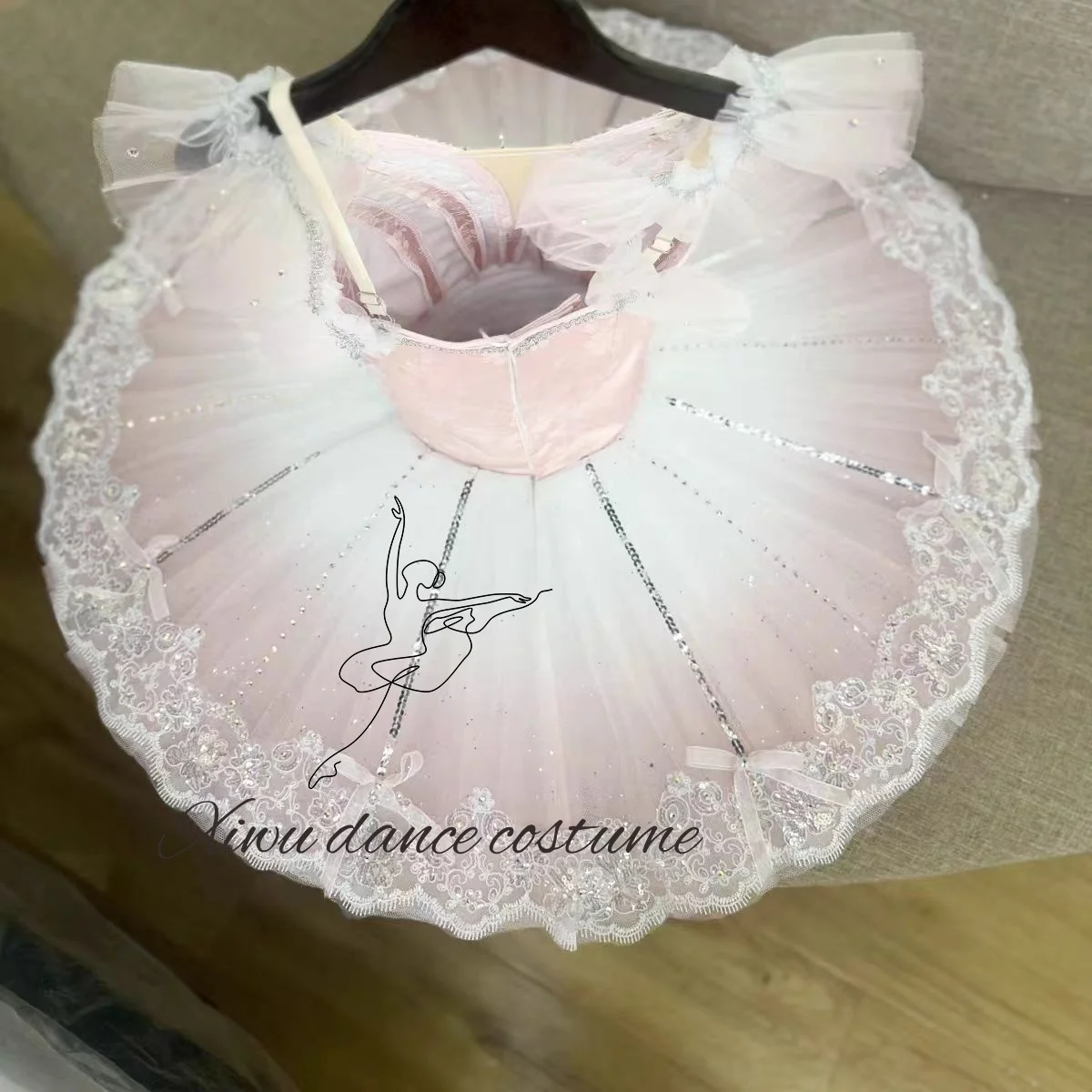 Schwanensee-Ballettkleid, Flower God Dawn Goddess Variation, privater, maßgeschneiderter, blau fließender, funkelnder Diamant-langer Gazerock